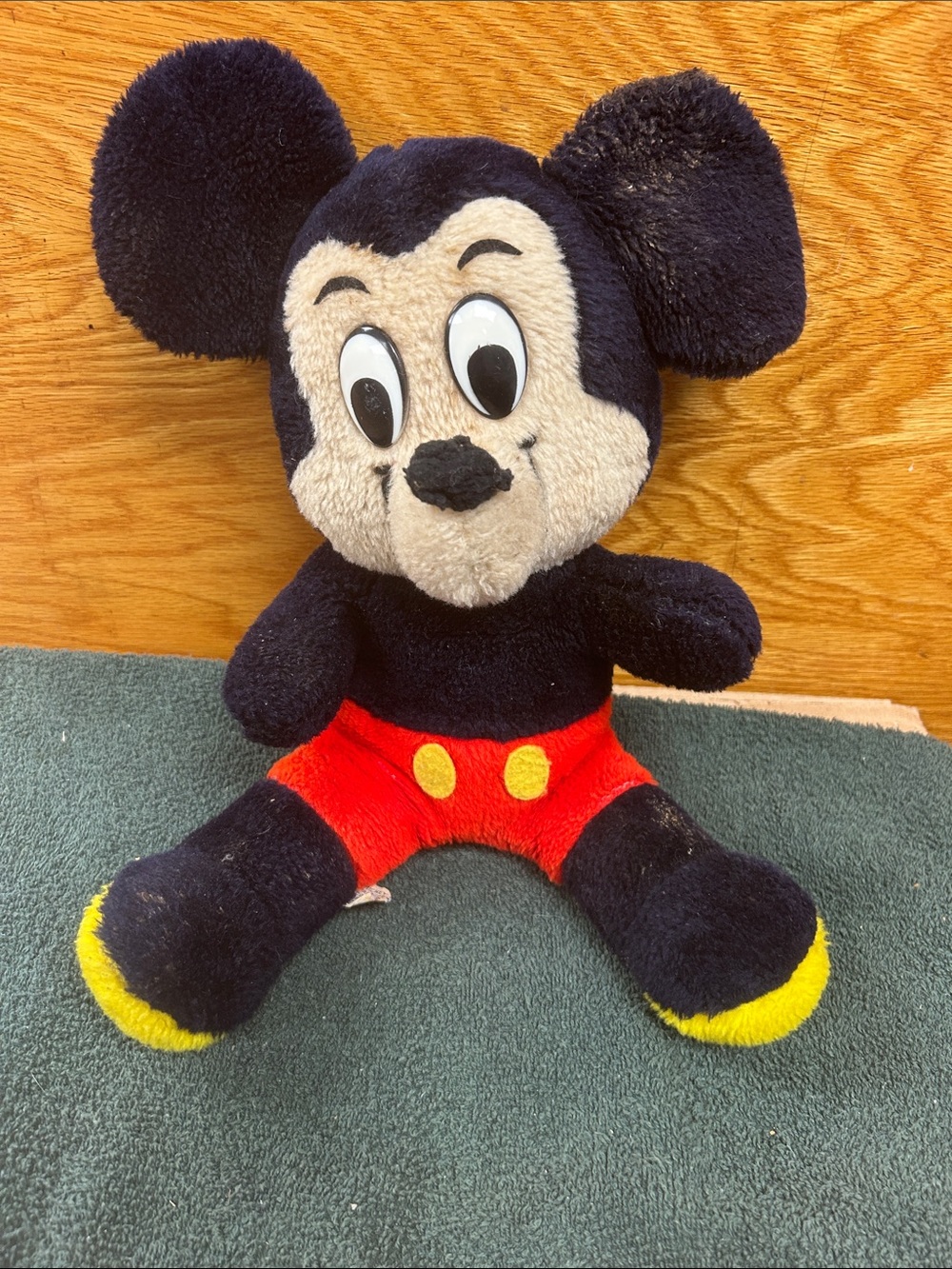 Vintage Mickey Mouse Classic Black and Red Mouse Plush Toy